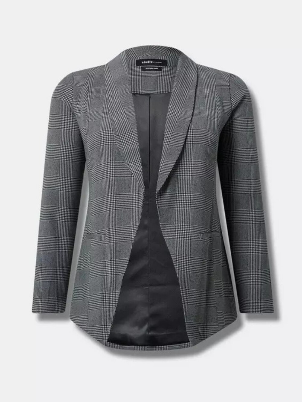 Torrid Studio Size 2 Gray Plaid Open Front Blazer Plus Size Stretch Workwear